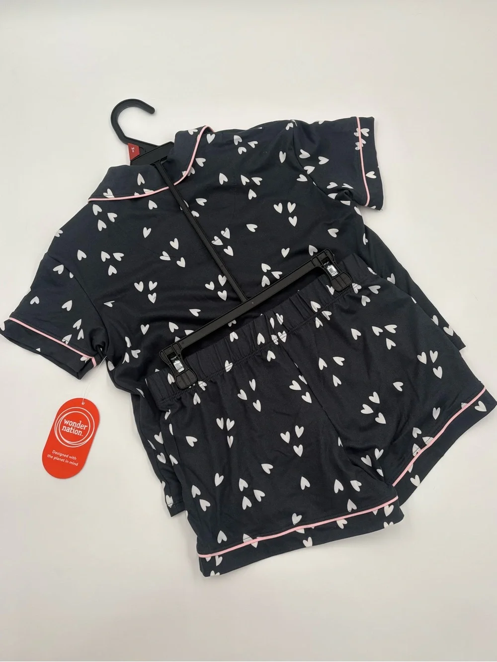 Wonder Nation Girls Size 8 Heart Pajama Short Set‎ NWT Black Pink